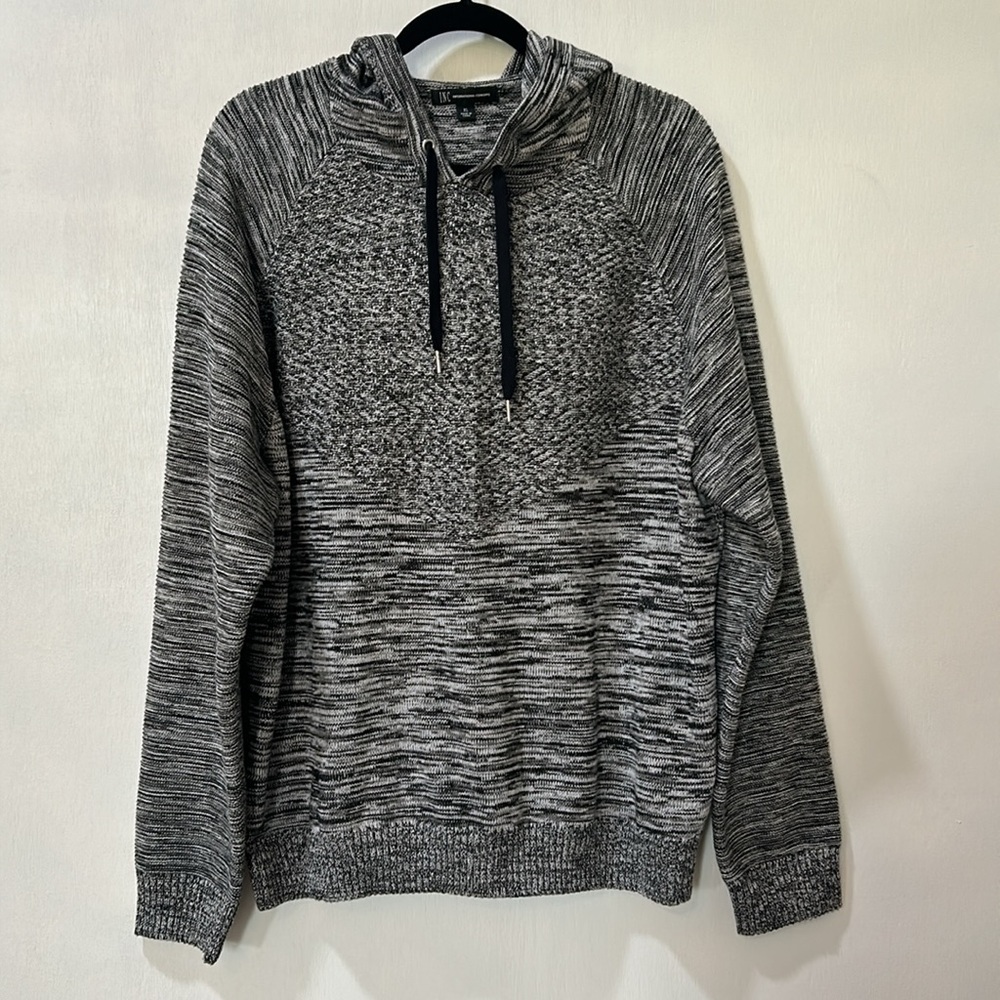 INC MENS MARLED HODDIE POLL OVER SWEATER LONG SLEEVE GREY UNISEX SIZE XL